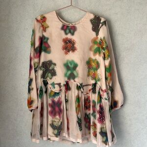 Chloe girls tie dye sequin dress sz 6 blurred floral boho party long sleeve